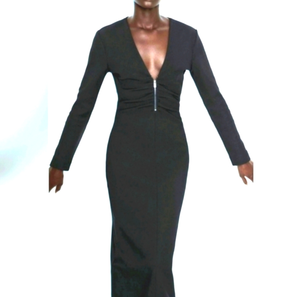 Zara Women's Black Zippered Crepe Dress. Size M